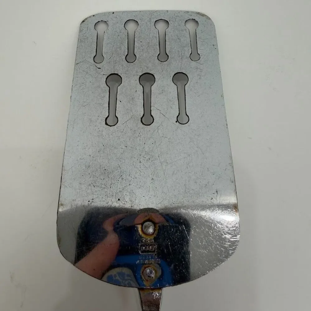 Vintage EKCO Slotted Spatula, Chromium Plated with Wood Handle